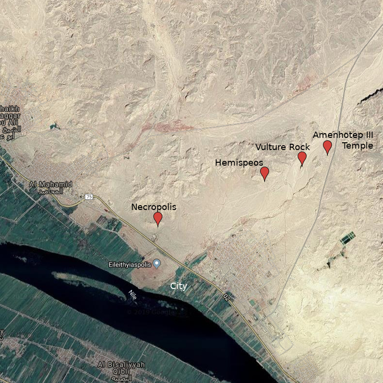 Map of el Kab with sites labelled